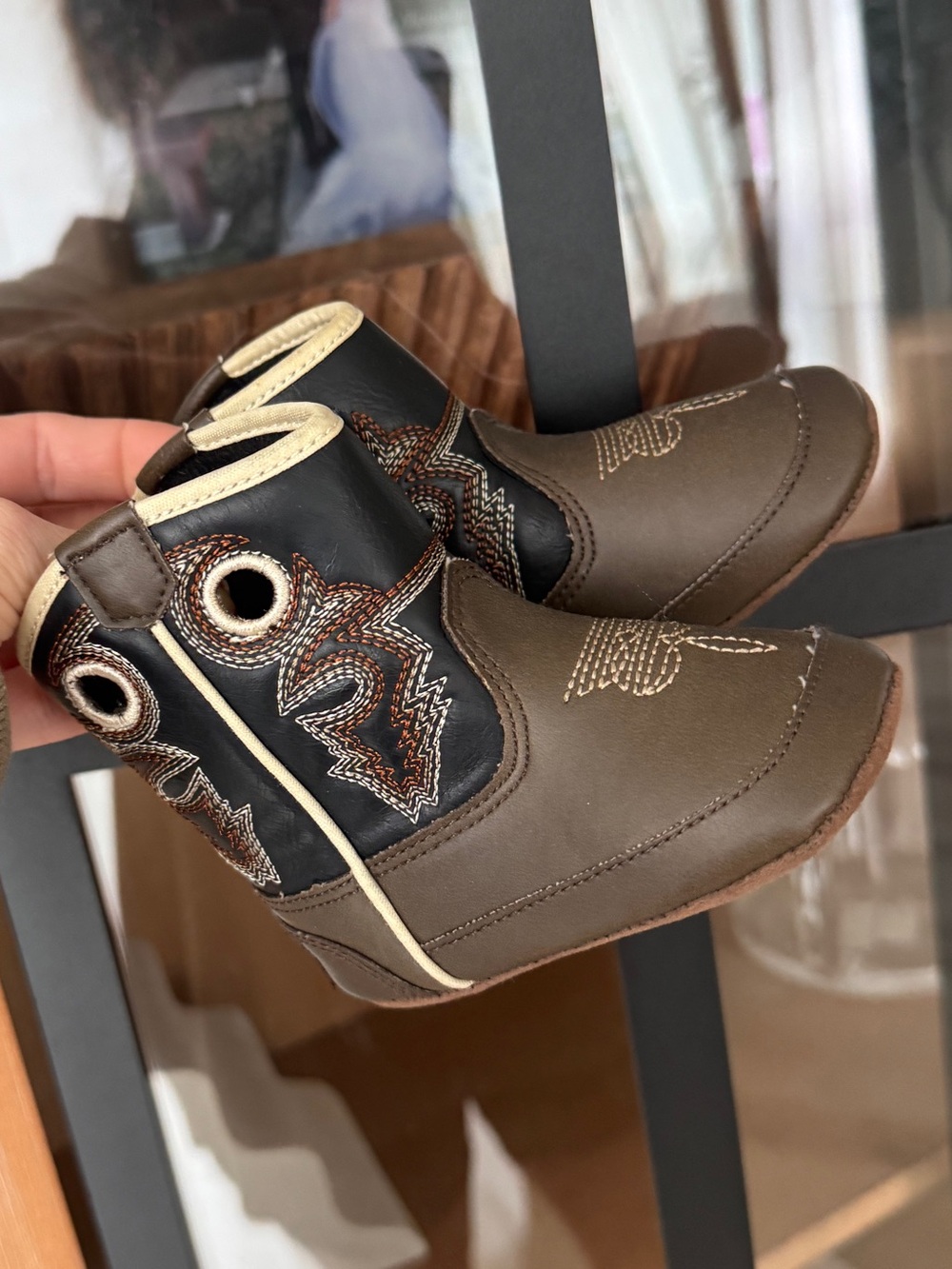 Double Barrel baby cowboy boots infant bucker western velcro square toe
